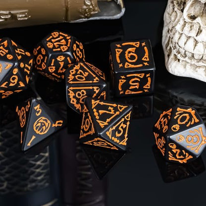 7 Die DND Dice Set Scary Pattern Polyhedral Dice Set with Dice Bag (7 Count)