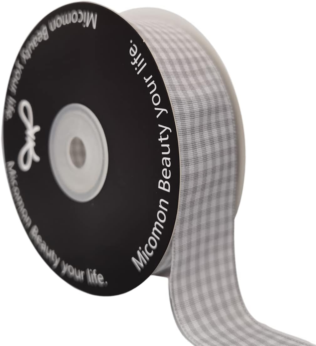 Gingham Ribbon - 25 Yards Each Roll, 100% Polyester (1", Gray Gingham) - Crafty Corner