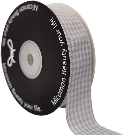 Gingham Ribbon - 25 Yards Each Roll, 100% Polyester (1", Gray Gingham) - Crafty Corner