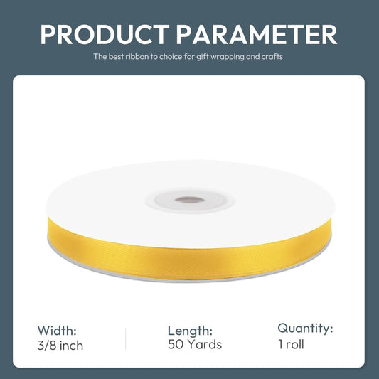 KMER LIFE 3/8" Wide x 50 Yards Yellow Single Faced Polyester Satin Ribbon, Yellow Satin Ribbon Perfect for Wedding Decor, Wreath, Crafts, Gift Wrapping & Other Projects (Yellow) - Crafty Corner