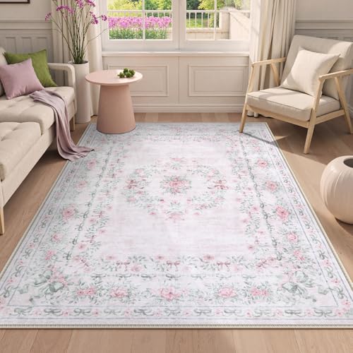 Floral Bow Pink Rug for Bedroom