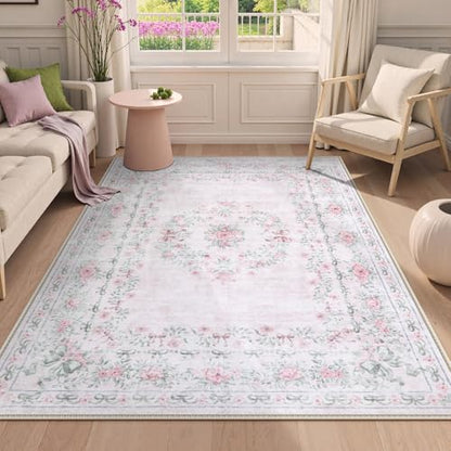 Floral Bow Pink Rug for Bedroom