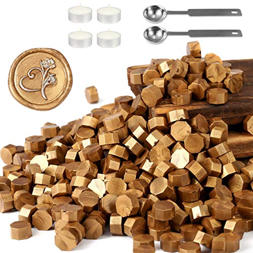 360 Pcs Metallic Antique Gold Sealing Wax Beads Set for Wax Seal Stamp with Candles and Melting Spoon (360 Count)