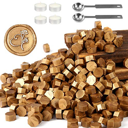 360 Pcs Metallic Antique Gold Sealing Wax Beads Set for Wax Seal Stamp with Candles and Melting Spoon (360 Count)