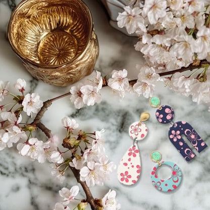 Cherry Blossoms Polymer Clay Texture Sheets Flowers Texture Silicone Clay Texture Stamp Clay Modeling Pattern Pad Texture Sheets for Earrings Jewelry Making