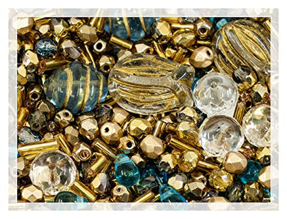 2.1oz (60 g) Mix of Unique Czech Bohemia Glass Pressed Beads, Rocailles, Aztec Pale Gold Crystal, Matte and Glossy, Hand Made BCV (2.1164 Ounce)