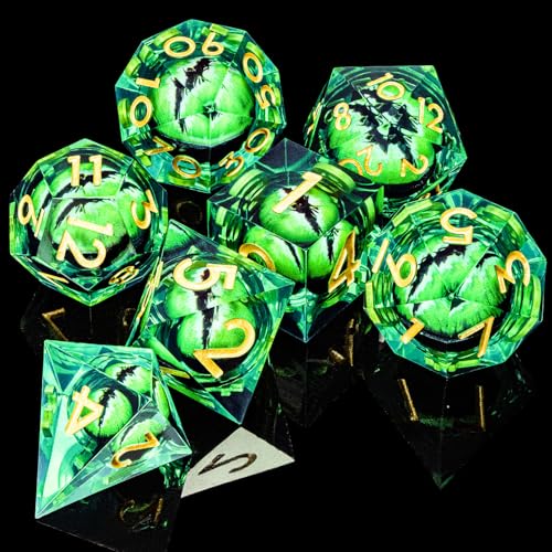 DND Resin Dice Dragon Eye Dice Liquid Core Green Sharp Edged Dice Set with Gift Box