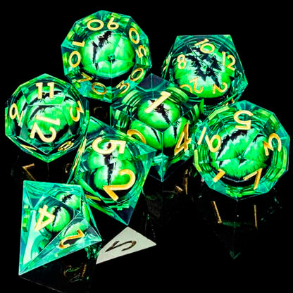 DND Resin Dice Dragon Eye Dice Liquid Core Green Sharp Edged Dice Set with Gift Box