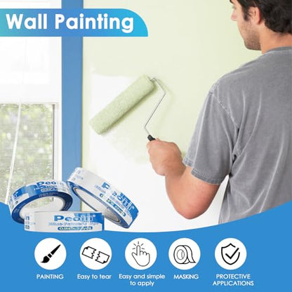 48 Roll Blue Painters Tape 1 Inch Wide Bulk Masking Paint Tape 0.94inx55yds (48 Count)