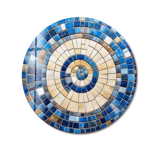 10''(25cm) Diameter Coastal Sunburst Beige & Blue Round Glass Wall Art Tempered Glass Printing Wall Decor Large Wall Art Wall Hangings