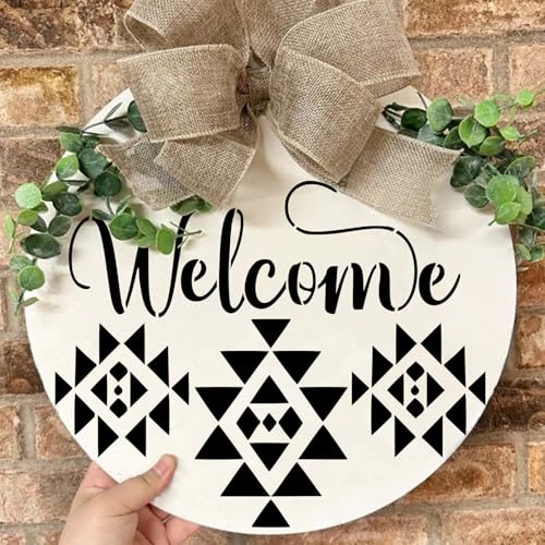 9 Pcs Welcome Stencils for Painting on Wood Reusable Round Home Sweet Home Stencil Large Hello Fall Templates for Door Hanger Canvas DIY Crafts (9 Count)