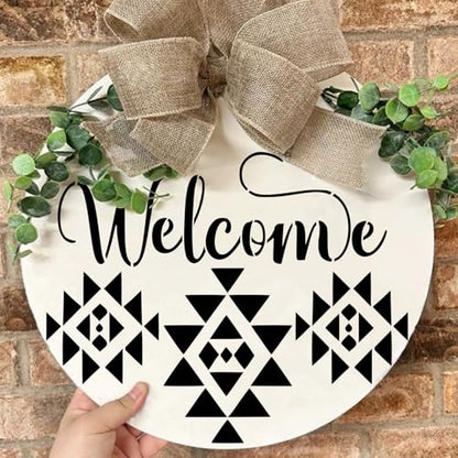 9 Pcs Welcome Stencils for Painting on Wood Reusable Round Home Sweet Home Stencil Large Hello Fall Templates for Door Hanger Canvas DIY Crafts (9 Count)