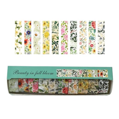 10 Rolls Blooming Flowers Washi Tape Set Floral Arts Adhesive Tapes Colorful Garden Decorative Masking Tape Sets for Craft (10 Count)