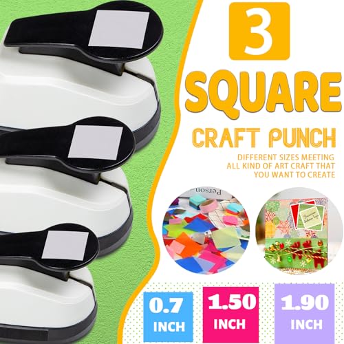 Square Hole Puncher Square Paper Punch Shape Punches for Paper Crafts 0.7 inch Papers Punches 1.5 Squares Punch 1.9 Crafts Puncher for Scrapbooking Card Making