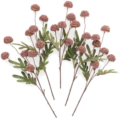 5pcs Dusty Rose Faux Silk Mums Artificial Flowers (25 Count)