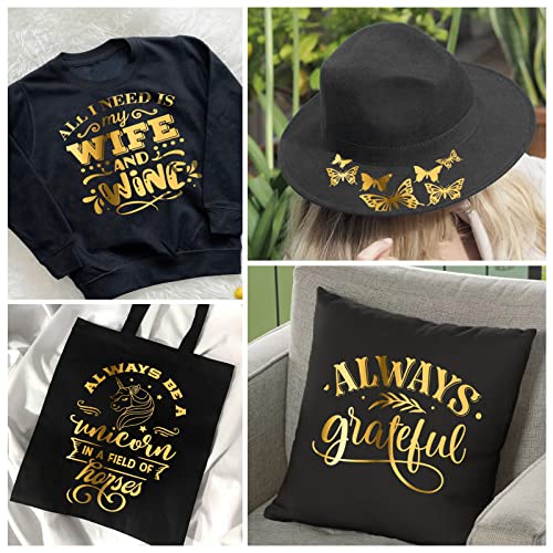 Gold Metallic Foil Heat Transfer Vinyl Roll 12" x5ft Gold Iron on Vinyl Chrome HTV Vinyl Easy to Cut & Weed DIY Heat Press Design for T