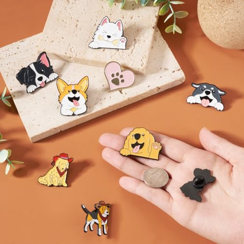 Beadthoven 9Pcs Dog Enamel Pins Cute Pet Puppy Alloy Brooch Pins Novelty Cartoon Animal Lapel Pin Funny Dog &Heart Badge Brooches for Women Men Clothes Hat Backpack Decor (9 Count)