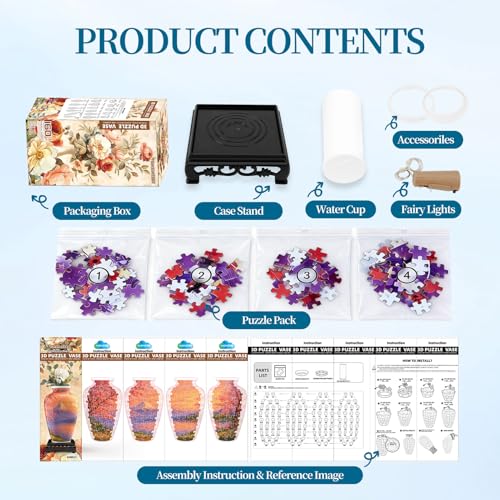 3D Puzzle Vase for Adults with 120 Plastic Pieces (120 Count)