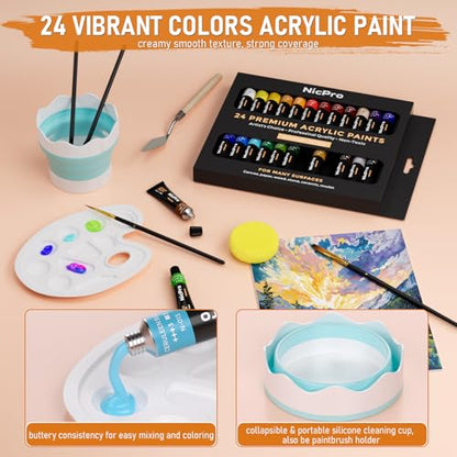 68PCS Acrylic Paint Canvas Set for Adults with 24 Paint for Beginner
