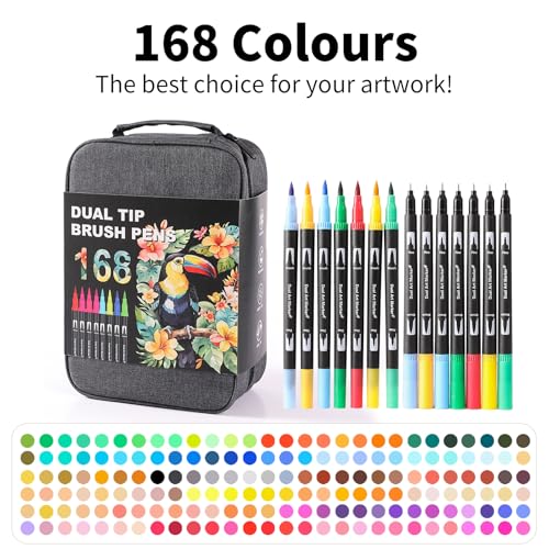 168 Colors Dual Tip Watercolor Markers Pens for School Supplies (168 Count)