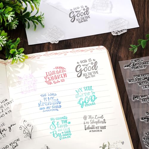 4 Sheet Bible Verse Words Clear Stamps Christian God Jesus Silicone Transparent Stamps Border Stamp Cards for DIY Craft Card Making Scrapbooking Embossing Album Decor (4 Count)
