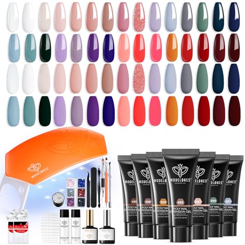 Poly Gel Nail Kit 30 Colors with 8 W Nail Lamp Poly Extension Gel Clear Pink Nude White Blue Complete Starter Kit for Beginner DIY Salon Quality Manicures