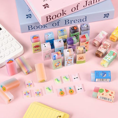 100 Piece Kawaii Cute Animal Pencil Eraser for Kids (100 Count)