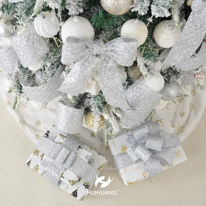 Silver Glitter Wired Christmas Tree Ribbon 2.5 inch x 10 Yards (30 Foot)