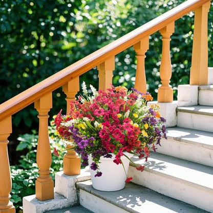 20 Bundles Artificial Flowers Outdoor No Fade UV Resistant Fake Plastic Flowers Faux Plants for Garden Patio Porch Window Box Home Wedding Farmhouse Hanging Décor (20 Count)