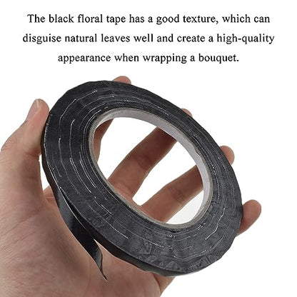 Black 0.25Inch Wide Floral Tape Waterproof Florist Tape Flower Wrap Adhesive Waterproof Decorative Tape for Bouquet Stem Wrapping Flower Arranging and Floral Craft (400 Foot)