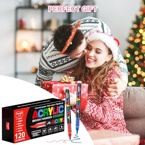 Acrylic Paint Markers for Coloring 120 Colors with 30% More Ink (120 Count)