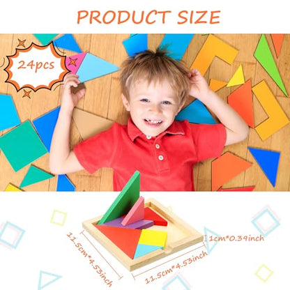 24 Pack Wooden Tangram Puzzles for Students (24 Count)