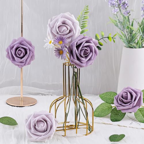 Pale Lavender Rose 25pcs Real Looking Artificial Flowers w