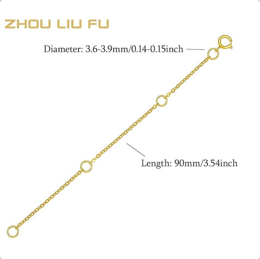 ZHOU LIU FU 18K/750 Real Yellow Gold Extender for Necklace Bracelet Anklet Extenders for Jewelry Gold Extension for Women Men Durable Adjustable Chain Accessories 3.54Inch/9cm C218905