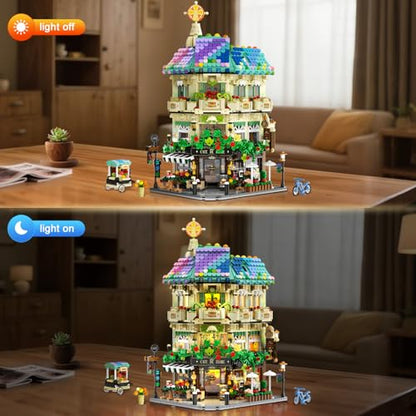 Flower Cafe House Building Set with Lights for Adults