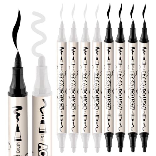 4 Black and 4 White Paint Markers Brush and Bold Dual (8 Count)