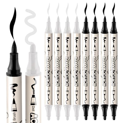 4 Black and 4 White Paint Markers Brush and Bold Dual (8 Count)