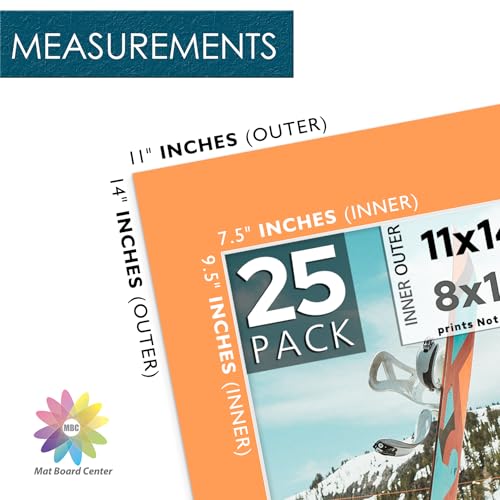Mat Board Center 25 Pack 11x14 Mat+Backings+Bags for 8x10 Photo Mix Color