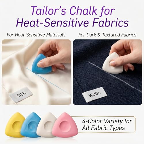4x Tailors Chalk + Heat Erasable Fabric Marking Pens for Sewing (16 Count)