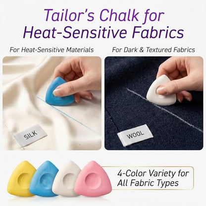 4x Tailors Chalk + Heat Erasable Fabric Marking Pens for Sewing (16 Count)