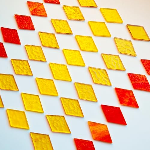 60 Pieces Diamond Shape Yellow Brown Mixed Transparent Stained Glass Tiles (60 Count)
