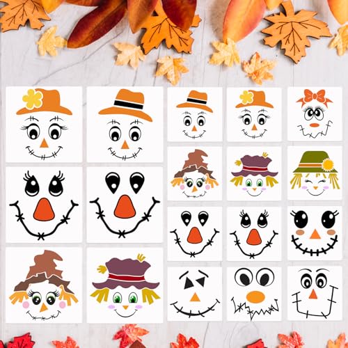 Scarecrow Face Stencil Fall Scarecrow Stencils for Crafts Reusable (18 Count)