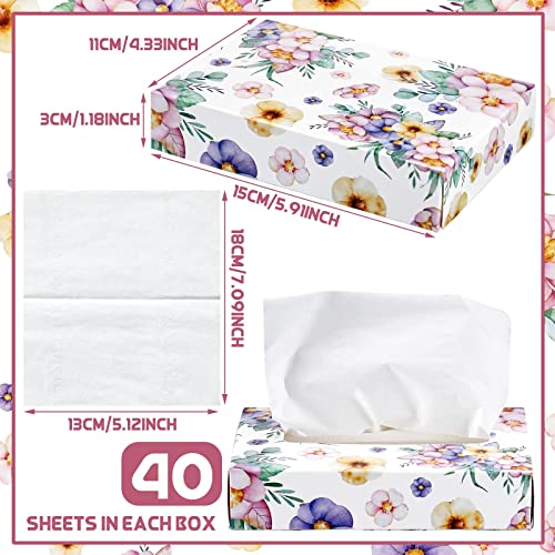 24 Packs 960 Sheets Tissue Cube Car Facial Boxes Disposable Facial Travel Tissues Holder Soft Watercolor Boxes 2 Ply 40 Sheets for Wedding Household Car Kitchen Bathroom (960 Count)