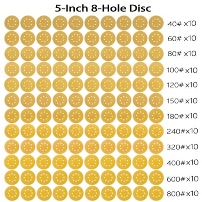 110PCS 5 Inch Sanding Discs Random Orbit Sander Premium Sandpaper (110 Count)