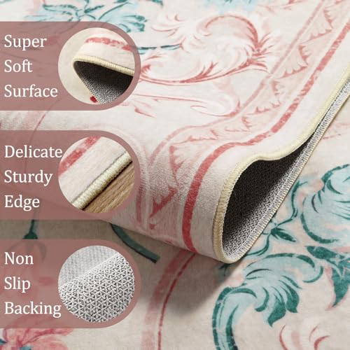 Pink Floral 8x10 Washable Rug for Living Room (11520 sq in)