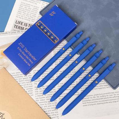 6 Pcs Blue Ink Pens for Journaling 0.5mm Fine Point Blue Gel Ink Pens (6 Count)