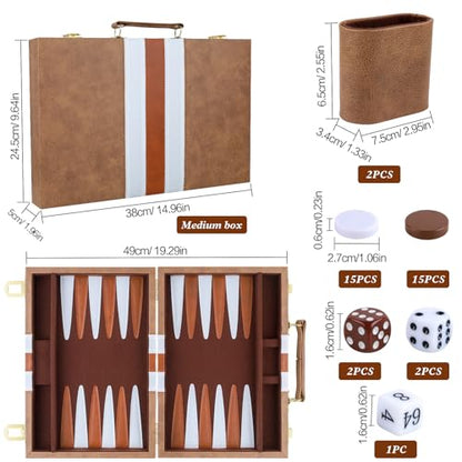 Backgammon Set 2 Players Classic Backgammon Sets for Adults Board Game with PU Leather Case Portable and Travel Backgammon Set