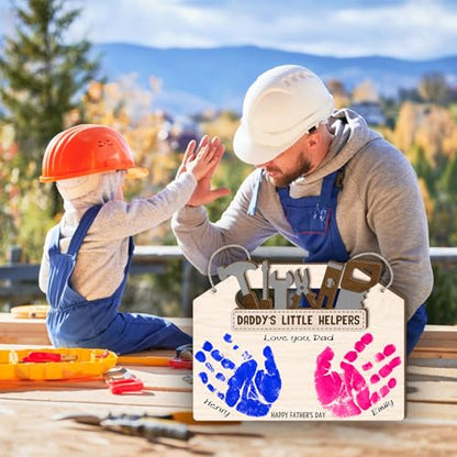 DIY Daddy's Little Helpers Tool Box Craft Plaque Baby Handprint Gifts for Mechanic Dad