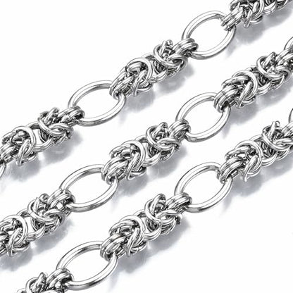 16.4 Feet(5m) 304 Stainless Steel Byzantine Chains Roll Knotted Jewelry Chain Bulk for Necklace Jewelry Making - 13.5x10mm
