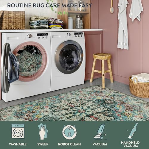 Reine Bohemian Floral 2x6 Washable Hallway Runner Rug